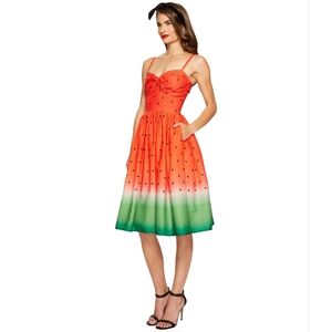 Unique Vintage Pink Green Fruity Watermelon '50s Retro Pinup Dress S